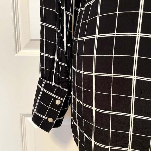 Gap Black and White Windowpane Long Sleeve Blouse Womens Medium - Picture 5 of 8